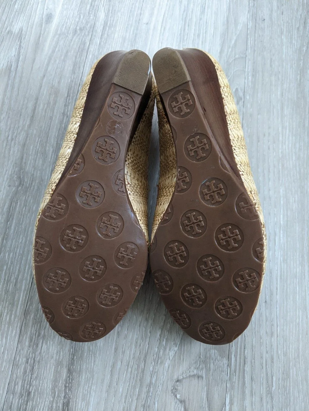 Tory Burch Natural Raffia and White Logo Ballet Flats